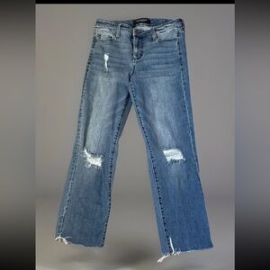 Liverpool Jeans Women's 6/28 Blue Raw Hem Straight Distressed Stretch Denim